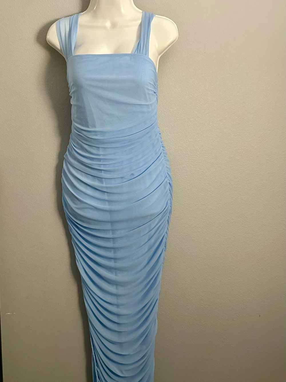 SHEIN Light Blue Ruched Maxi Dress